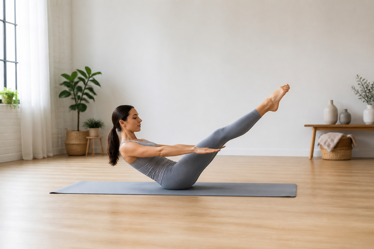Femme pratiquant le pilates dans un studio