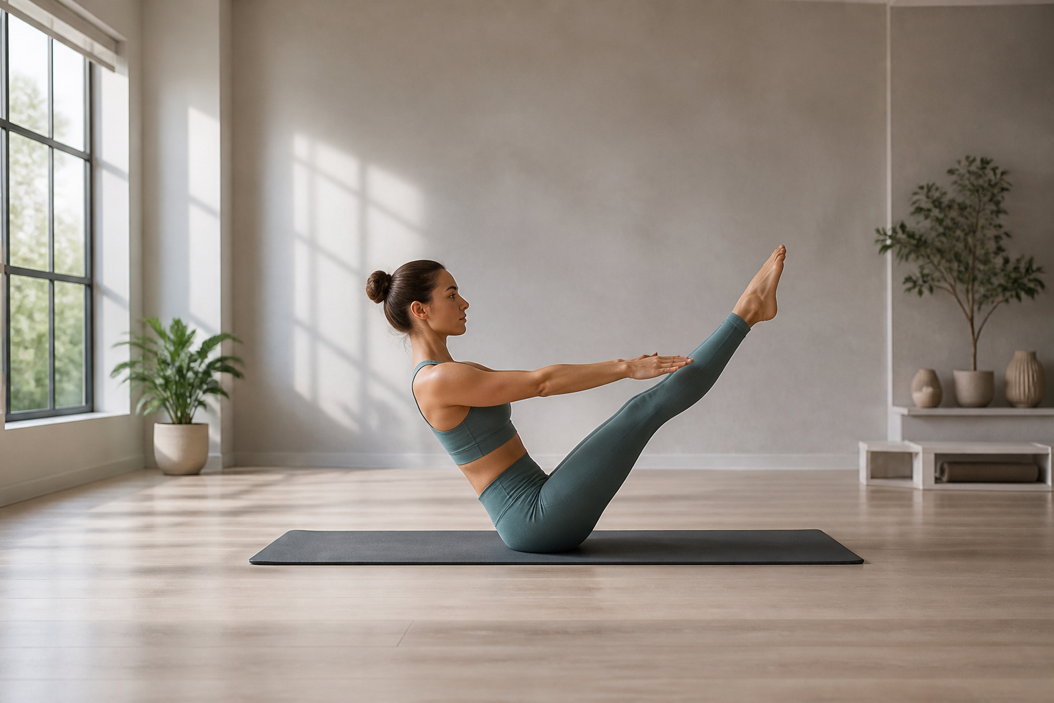 Femme en tenue de sport pratiquant le pilates