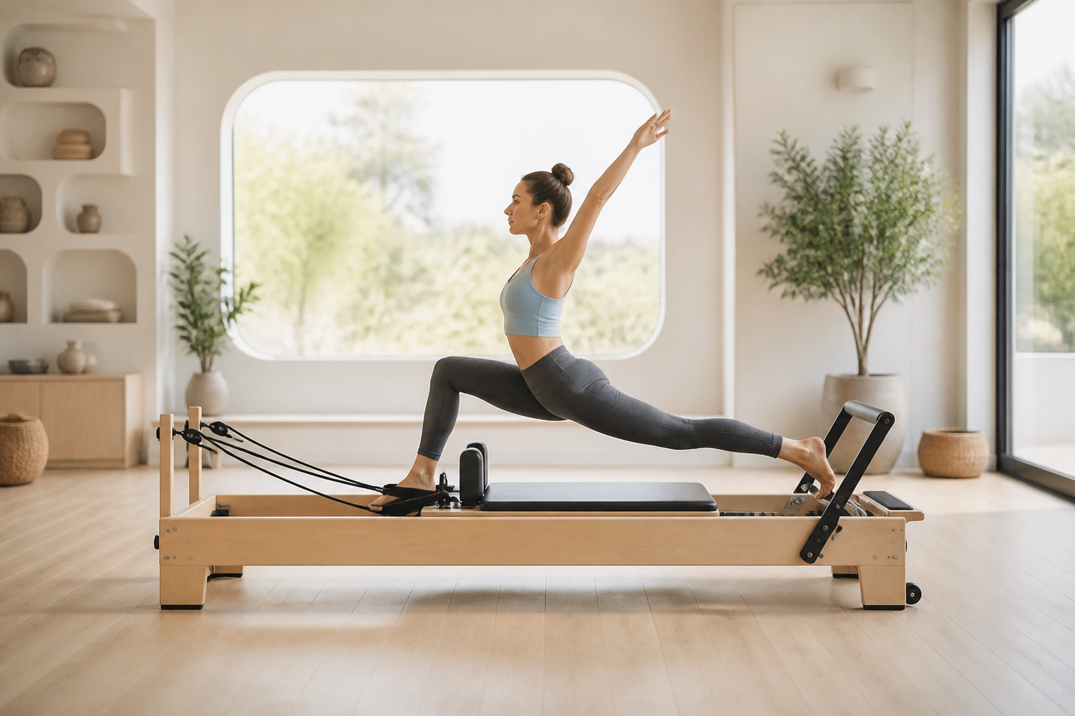 Femme en mouvement sur reformer pilates
