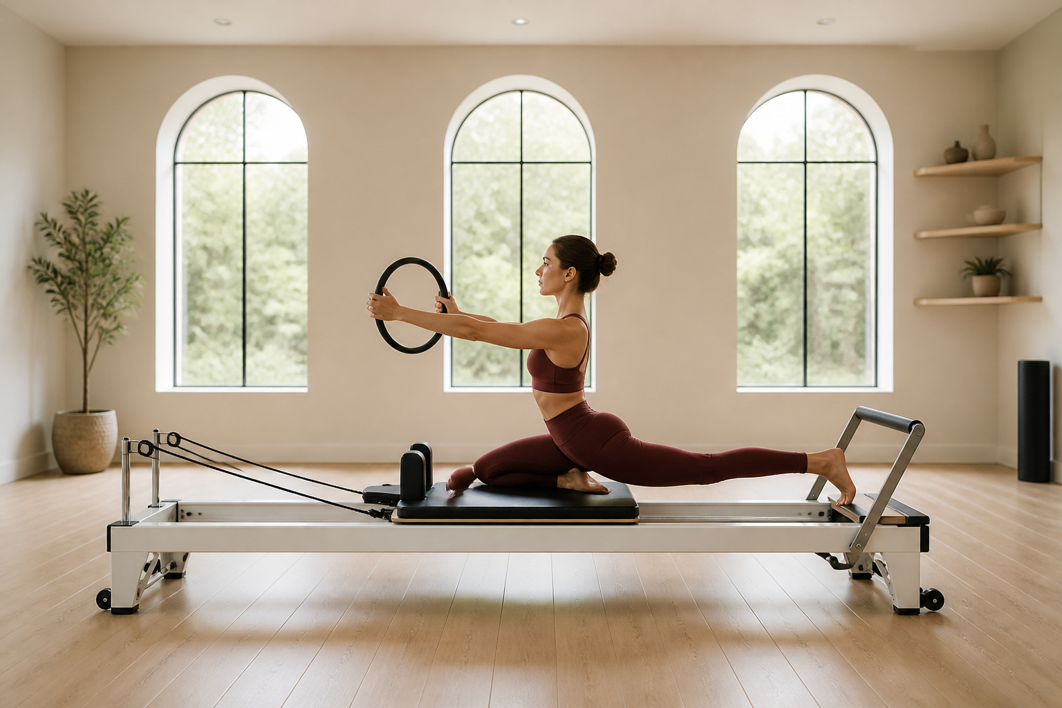 Femme pratiquant le pilates sur reformer